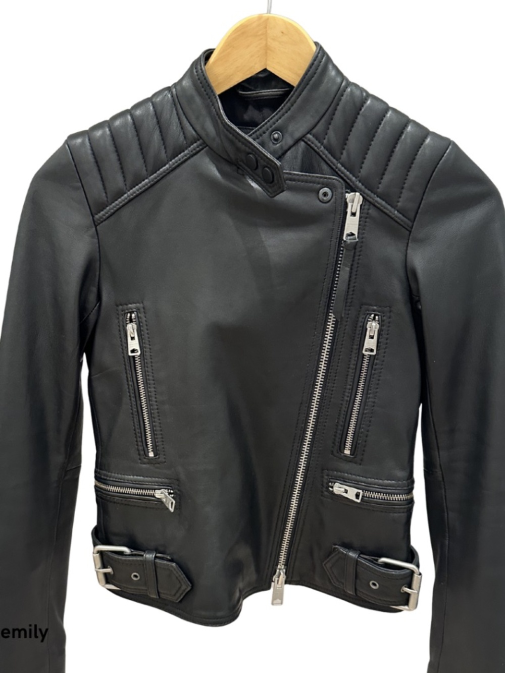 AllSaints Black Leather Biker Jacket Size 0
